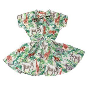 Kainku Girls 4-5 Jungle Animal Safari Print Dress Short Sleeved Handmade
